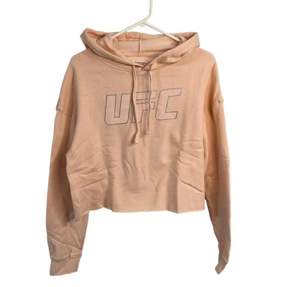 UFC Womens L Crop Hoodie Blush Hooded Sweatshirt Cotton Blend Activewear